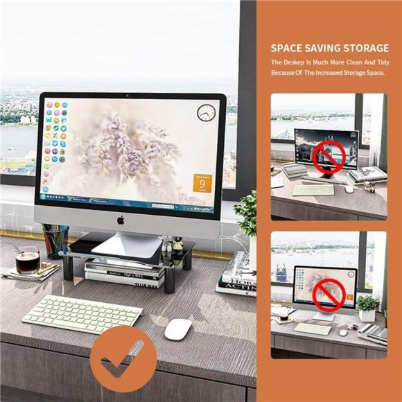 2 Pack Computer Monitor Stand Riser with Height Adjustable Multi Media Desktop - Picture 5 of 6